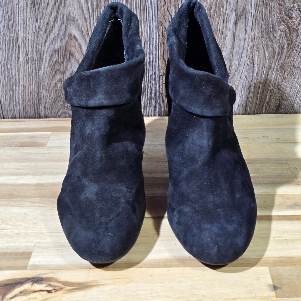 Enzo Angiolini BLONDEY Suede Ankle Booties Heel Black Women's Size 7M Foldover